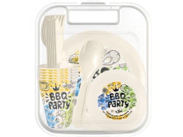 Набор для пикника с декором, 37 предметов на 6 персон (светло-бежевый)